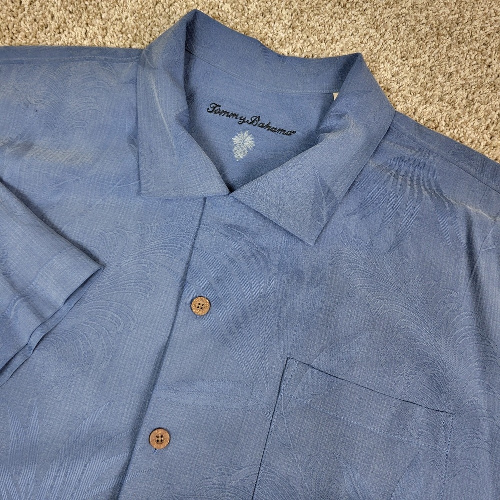 Tommy Bahama Mens 2XL‎ Blue AOP Jacquard Floral Hawaiian Short Sleeve 100% Silk